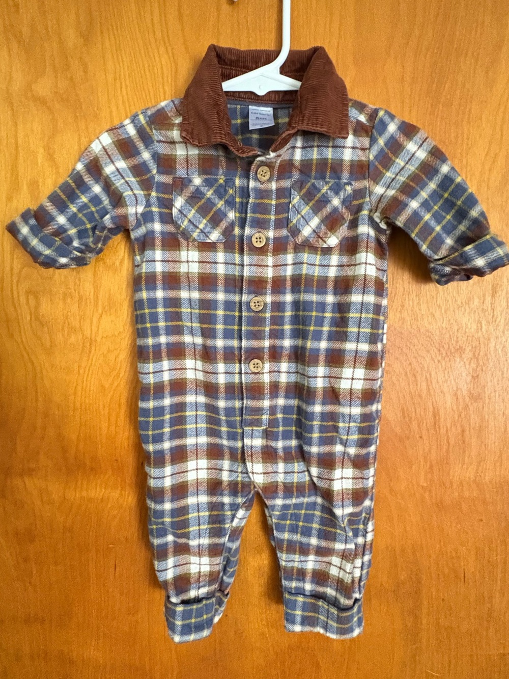 Carter's Plaid Corduroy-Collar One-Piece Jumper for Fall / Winter, 6 month